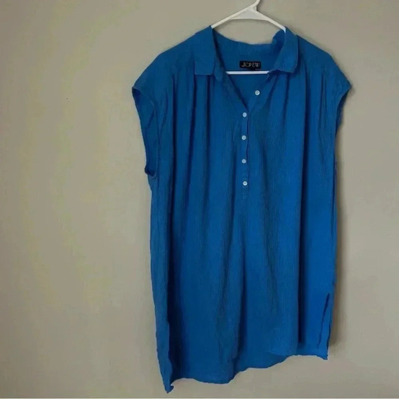 J. Crew Gauze Royal Blue Cover Up Mini Short Sleeve T-Shirt Dress Women’s Small - Picture 3 of 6